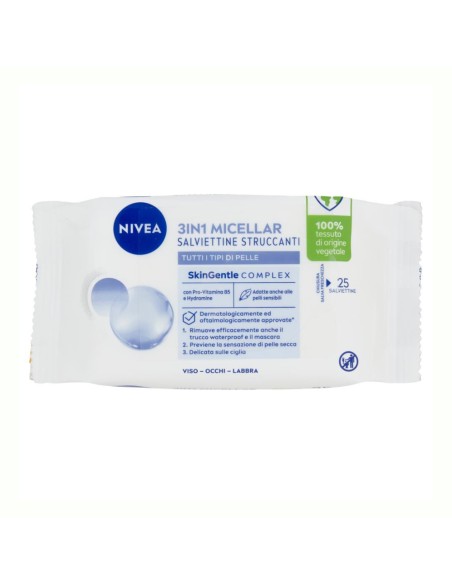 offerta Nivea 3in1 Micellar Salviettine Struccanti Viso Occhi Labbra 25 Pz