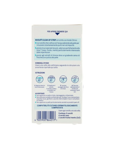 offerta Nivea Clear-Up Strip Zona T Cerotti Anti Punti Neri Arrichito con Acido Citrico 6 Pz