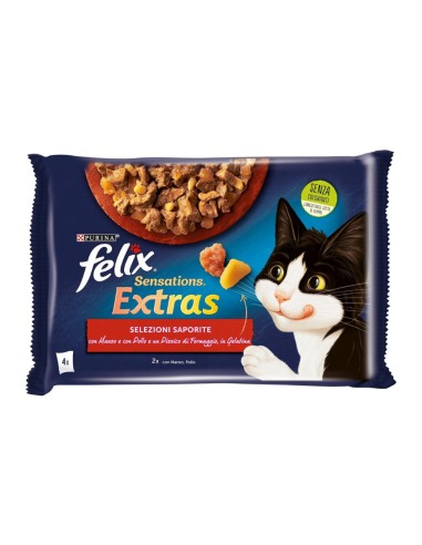 offerta Purina Felix Sensations Extras Cibo Umido per Gatti Manzo e Pollo con Formaggio 4x85 g