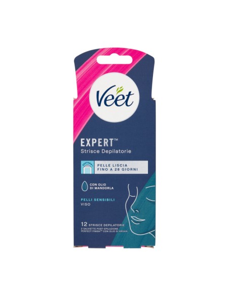 offerta Veet Expert Strisce Depilatorie Viso con Olio di Mandorla Pelli Sensibili 12 Pz