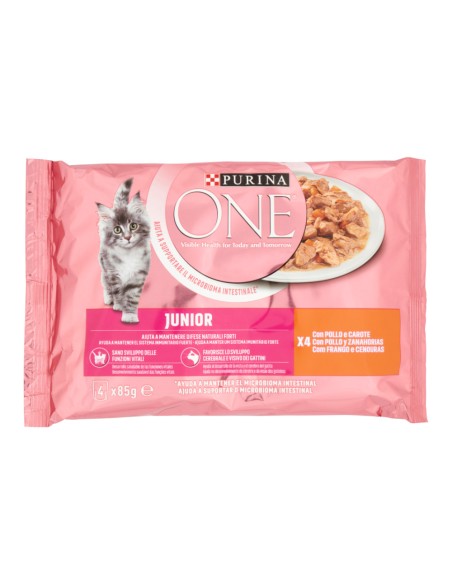 offerta Purina One Single Junior Cibo Umido per Gattini con Pollo e Carote 4x85 g