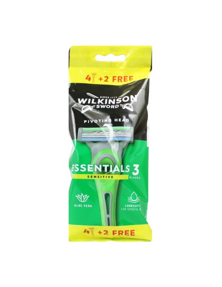 offerta Wilkinson Sword Rasoio Trilama Essentials 3 Sensitive Striscia Lubrificante Aloe Vera 4+2 Pz