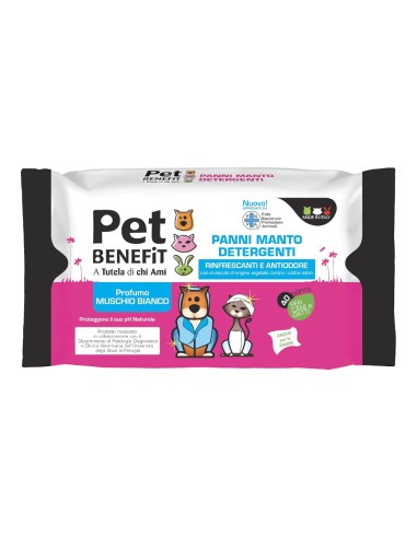 offerta Pet Benefit Panni Detergenti Rinfrescanti per Manto Cani e Gatti Fragranza Muschio 40 Pz