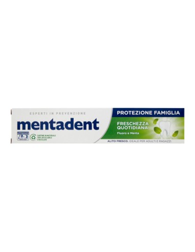 offerta Mentadent Protezione Famiglia Dentifricio Freschezza Quotidiana Fluoro e Menta 75 ml