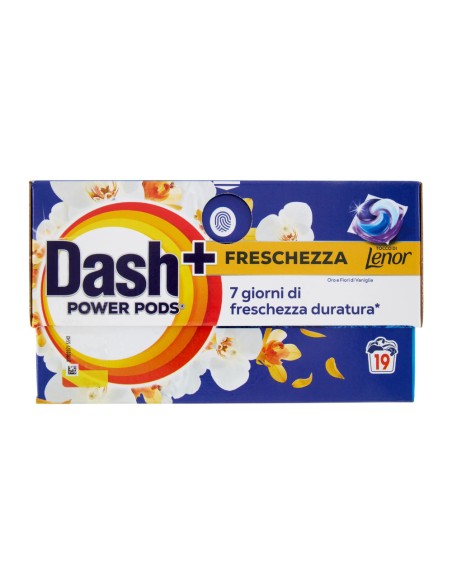 offerta Dash Power Pods Detersivo Lavatrice + Freschezza Lenor Oro e Fiori di Vaniglia 19 Pods