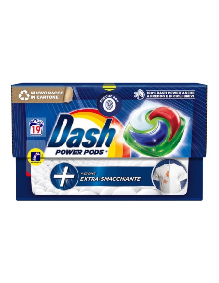 offerta Dash Power Pods Detersivo Lavatrice in Capsule Azione Extra-Smacchiante 19 Pods