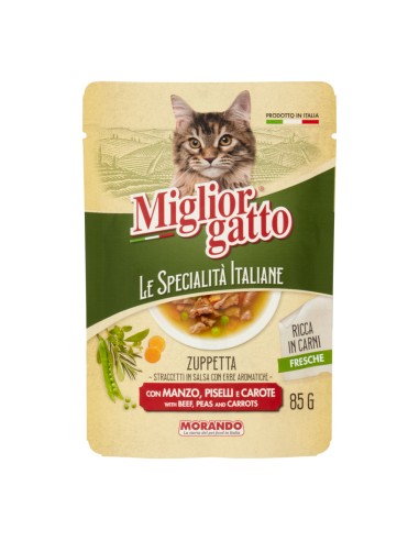 offerta Morando Migliorgatto Specialità Italiane Zuppetta Straccetti in Salsa con Manzo 85 g