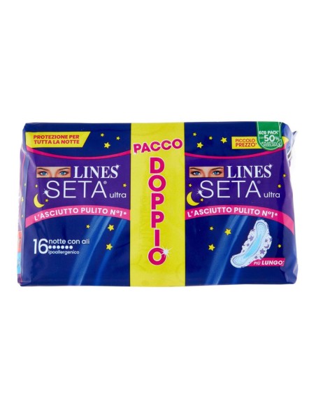 offerta Lines Seta Ultra Notte con Ali Ipoallergenico 16 Pezzi