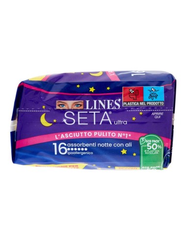 offerta Lines Seta Ultra Notte con Ali Ipoallergenico 16 Pezzi
