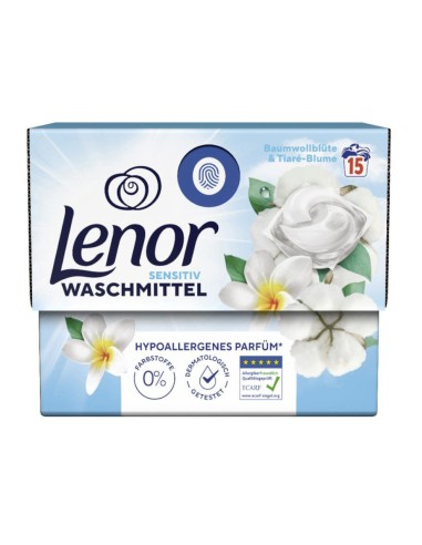 offerta Lenor Pods All In 1 Detersivo Sensitive in Capsule Fiori di Cotone e Tiarè 15 Pods