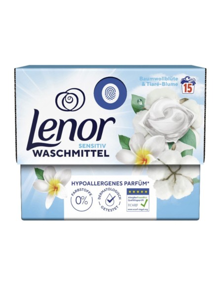 offerta Lenor Pods All In 1 Detersivo Sensitive in Capsule Fiori di Cotone e Tiarè 15 Pods