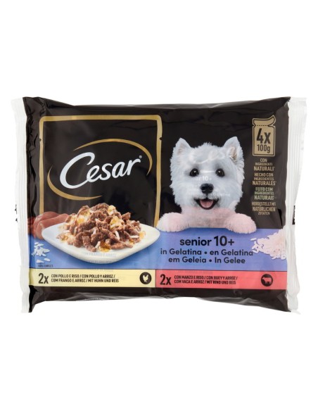 offerta Cesar Le Delizie del Giorno Cibo per Cani Senior 10+ con Gelatina Pollo e Manzo 4x100 g