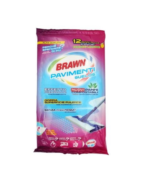 offerta Brawn Pavimenti Limone Panni Umidificati Igienizzante Doppia Superficie Pulente 12 Pz