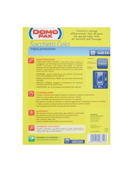 offerta Domopak Sacchetti Gelo Medi Tripla Protezione 20 Pz 2,5 Lt 23x32 cm