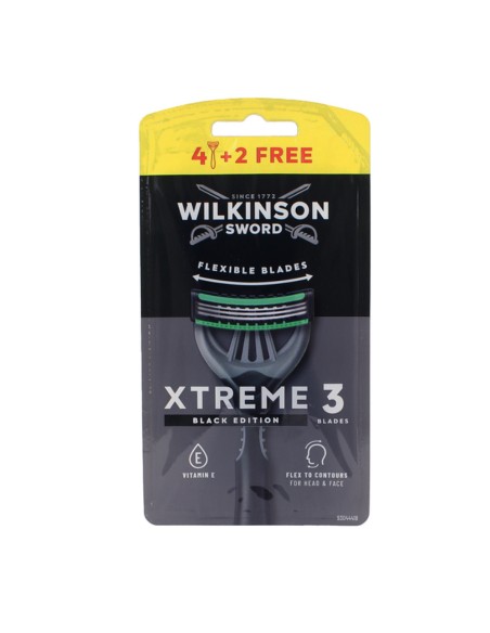 offerta Wilkinson Sword Xtreme 3 Black Edition Rasoio 3 Lame Flessibili con Vitamina E 4+2 Pz