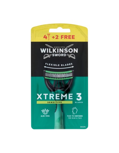 offerta Wilkinson Sword Xtreme 3 Sensitive Rasoio con 3 Lame Flessibili con Aloe Vera 4+2 Pz