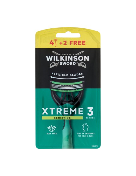 offerta Wilkinson Sword Xtreme 3 Sensitive Rasoio con 3 Lame Flessibili con Aloe Vera 4+2 Pz
