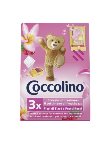 offerta Coccolino Sacchetti Profuma Biancheria Fragranza Fiori di Tiaré e Frutti Rossi 3 pz