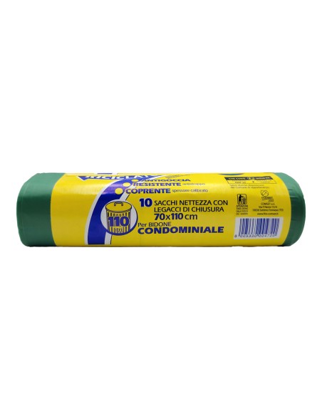 offerta Frio Superbag Riciclato Sacchi Verdi Nettezza con Legacci di Chiusura 10 Pz 110 L 70x110 cm