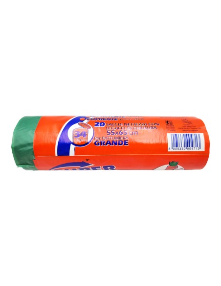offerta Frio Superbag Riciclato Sacchi Verdi Nettezza con Legacci di Chiusura 20 Pz 34 L 55x65 cm