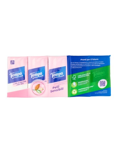 offerta Tempo Fazzoletti per Pelli Sensibili Balsamo con Olio di Mandorla e Aloe Vera 10 Pz