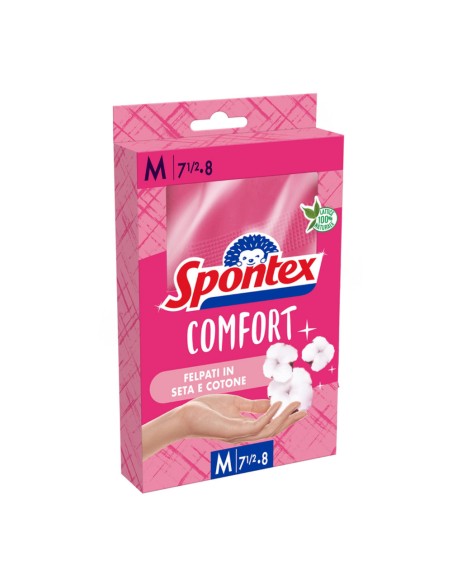 offerta Spontex Comfort Guanti Rosa in Lattice Naturale Felpati in Seta e Cotone Taglia M 1 Pz