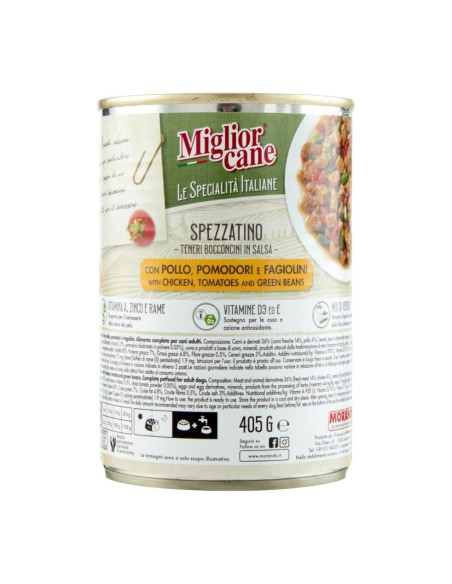 offerta Morando Migliorcane Specialità Italiane Bocconcini Spezzatino Pollo Pomodori e Fagiolini 405 g