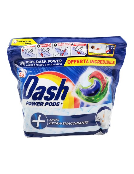 offerta Dash Power Pods Detersivo Lavatrice in Capsule Azione Extra-Smacchiante 43 Pods