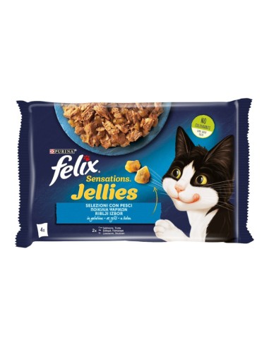 offerta Purina Felix Sensations Jellies Cibo Umido per Gatti Salmone e Trota in Gelatina 4x85 g