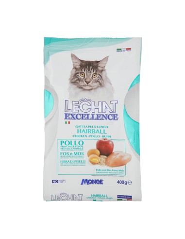 offerta LeChat Excellence Hairball Cibo Secco  per Gatti Pelo Lungo con Pollo 400 g