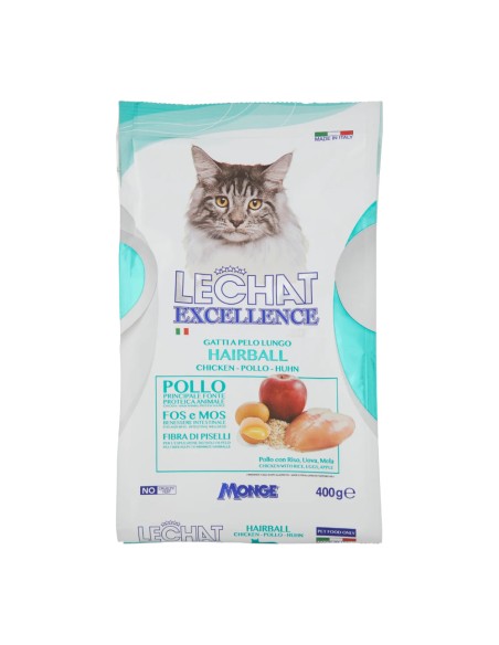 offerta LeChat Excellence Hairball Cibo Secco  per Gatti Pelo Lungo con Pollo 400 g