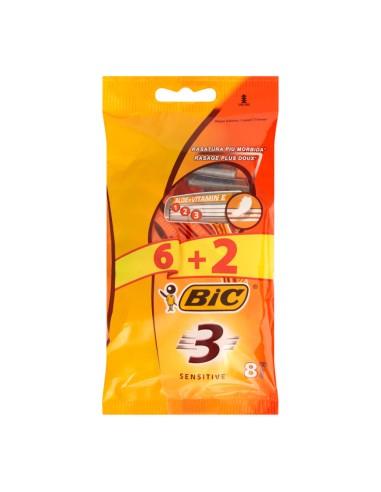 offerta Bic Sensitive Rasoio Trilama Usa e Getta con Striscia Lubrificante Aloe e Vitamina E 6+2 Pz