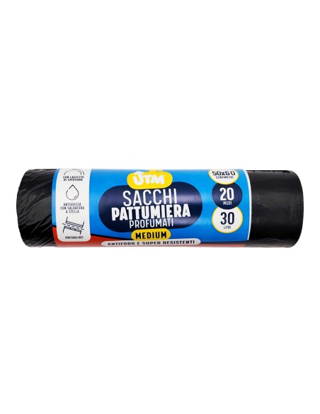 offerta Utm Sacchi Pattumiera Profumati Formato Medium 50x60 Cm Colore Nero 30 Litri 20 Pz