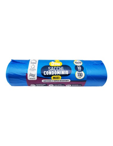 offerta Utm Sacchi Condominio Formato Maxi Colore Blu con Laccetto 110 Litri 70x110 cm 10 Pz