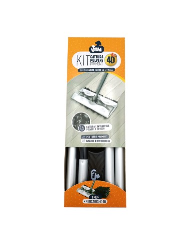 offerta Utm Kit Cattura Polvere Pavimenti 4D 1 Mop + 4 Ricariche 22 x 28 cm