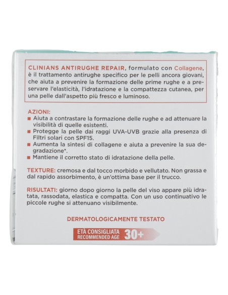 offerta Clinians Antirughe Repair Crema Viso Trattamento Rassodante SPF 15 50 ml