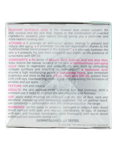 offerta Clinians Acido Glicolico Crema Viso Trattamento Rinnovatore SPF 20 Anti Age 50 ml