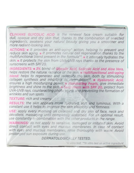 offerta Clinians Acido Glicolico Crema Viso Trattamento Rinnovatore SPF 20 Anti Age 50 ml
