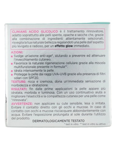 offerta Clinians Acido Glicolico Crema Viso Trattamento Rinnovatore SPF 20 Anti Age 50 ml