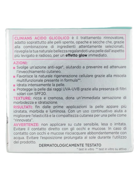 offerta Clinians Acido Glicolico Crema Viso Trattamento Rinnovatore SPF 20 Anti Age 50 ml