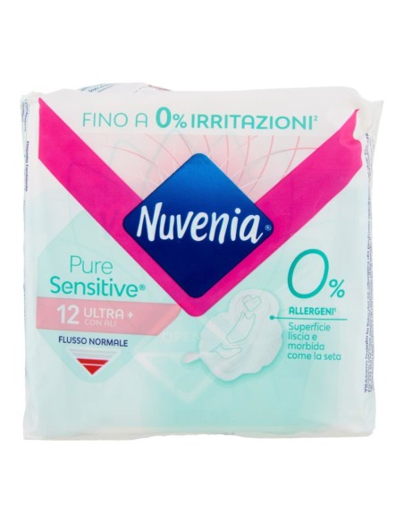 offerta Nuvenia Pure Sensitive Ultra Notte Assorbenti Flusso Normale con Ali Pelli Sensibili 12 Pz