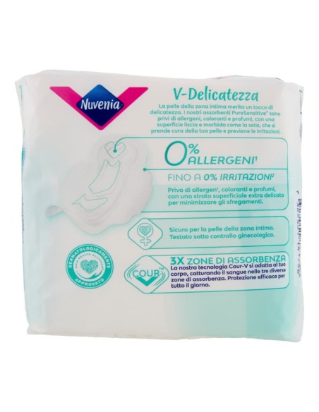 offerta Nuvenia Pure Sensitive Ultra Notte Assorbenti Flusso Normale con Ali Pelli Sensibili 12 Pz