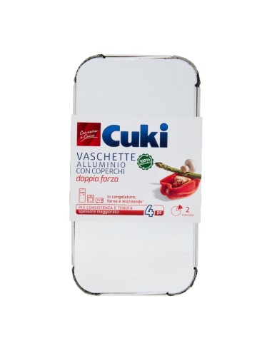 offerta Cuki Conserva e Cuoce Vaschette in Alluminio con Coperchio Doppia Forza 2 Porzioni 4 Pz