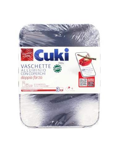 offerta Cuki Conserva e Cuoce Vaschette in Alluminio con Coperchi Doppia Forza 4 Porzioni 3 pz