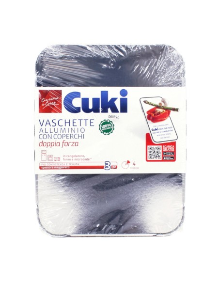 offerta Cuki Conserva e Cuoce Vaschette in Alluminio con Coperchi Doppia Forza 4 Porzioni 3 pz