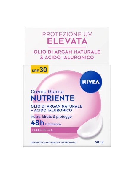 offerta Nivea Crema Giorno Nutriente SPF 30 Olio di Argan e Acido Ialuronico Pelle Secca 50 ml