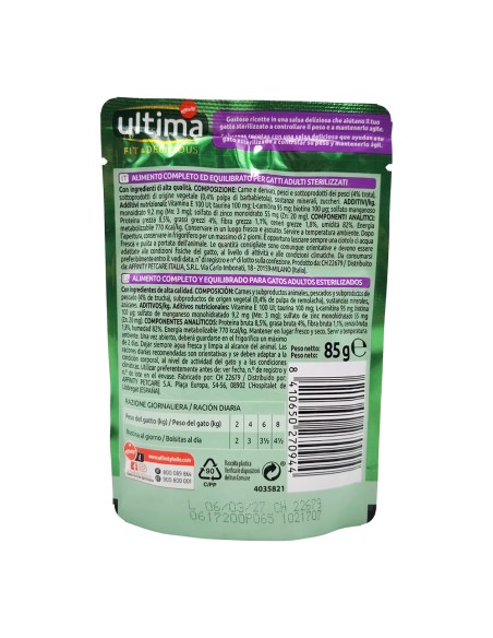 offerta Ultima Fit & Delicious Adulto Cibo Umido in Salsa per Gatti Sterilizzati con Trota 85 g