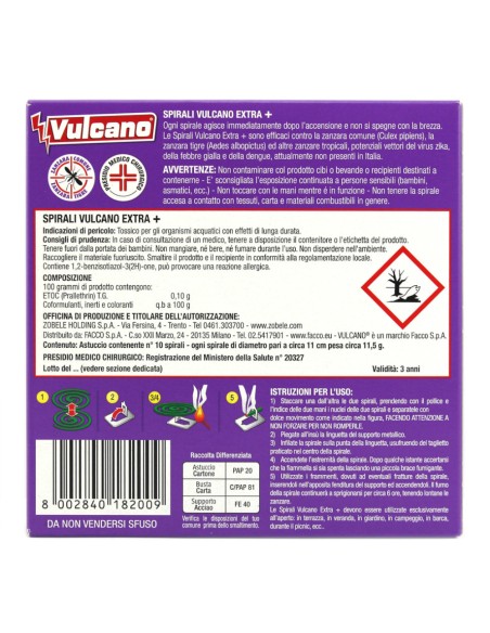 offerta Vulcano Zampirone Italiano Spirale Extra+ Antizanzare 10 Pz