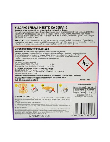 offerta Vulcano Spirali Insetticida Fragranza Geranio 10 Pz