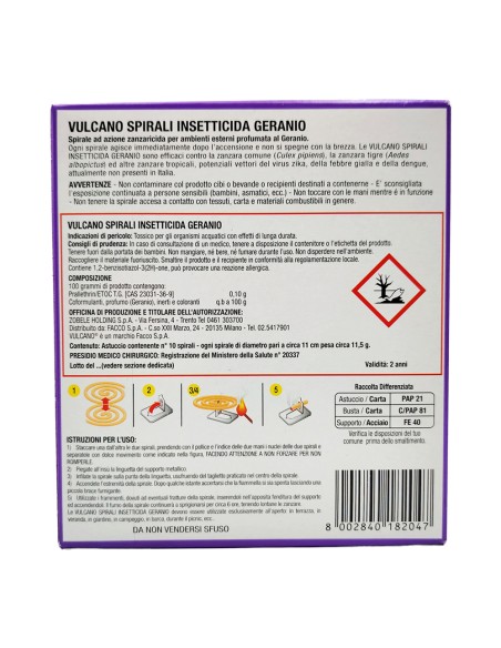 offerta Vulcano Spirali Insetticida Fragranza Geranio 10 Pz